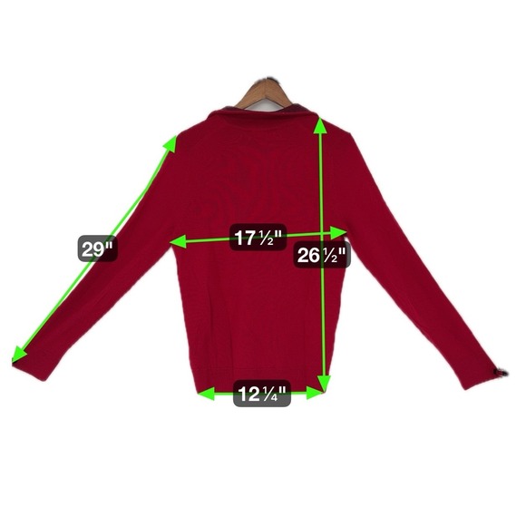 EXPRESS Red 1/4 Zip 100% Extra Fine Merino Wool Collard Sweater S Holiday Party - Picture 9 of 9